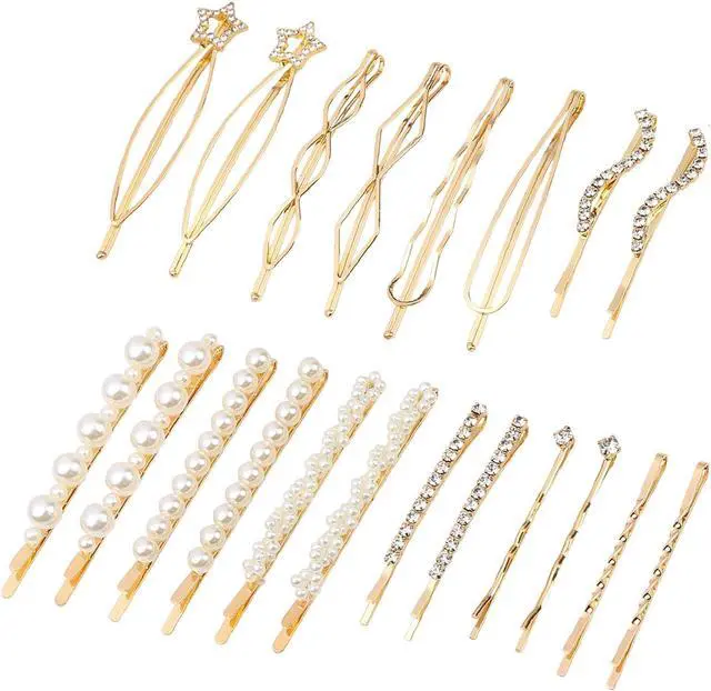 Main image of 20 Pcs Elegant Hair Barrettes Golden Metal Hair Clip Pearl Hair Pins | Alloy gold-plated imitation pearl hair accessories, gentle on hair. Hair barrettes Ideal for weddings, dances, and daily