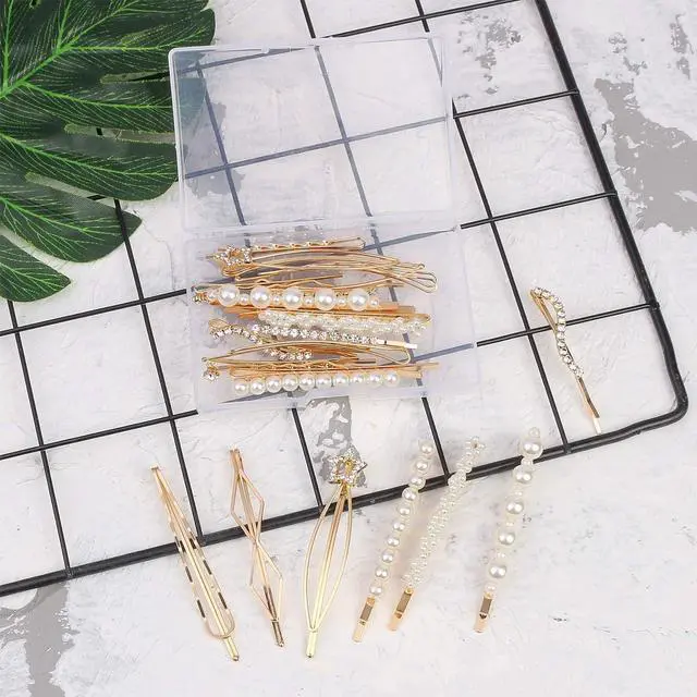 Alt view image 6 of 7 - 20 Pcs Elegant Hair Barrettes Golden Metal Hair Clip Pearl Hair Pins | Alloy gold-plated imitation pearl hair accessories, gentle on hair. Hair barrettes Ideal for weddings, dances, and daily