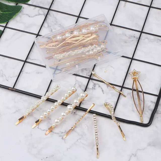 Alt view image 7 of 7 - 20 Pcs Elegant Hair Barrettes Golden Metal Hair Clip Pearl Hair Pins | Alloy gold-plated imitation pearl hair accessories, gentle on hair. Hair barrettes Ideal for weddings, dances, and daily