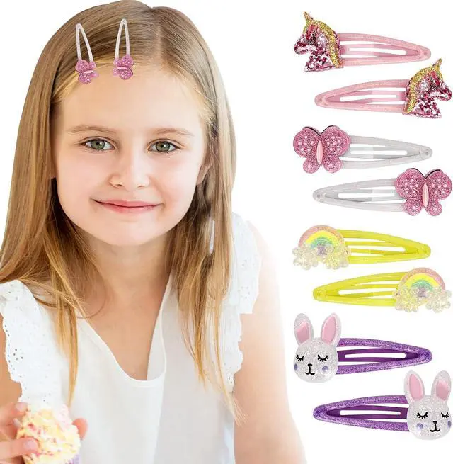 Alt view image 2 of 7 - Wingchold 16Pcs Girls Unicorn, Butterfly, Flower, Rabbit Hair Clips - Sparkly Rainbow Hair Accessories for Toddlers, Kids, Hair Clips for Party, Birthday Gift Supplies Favors