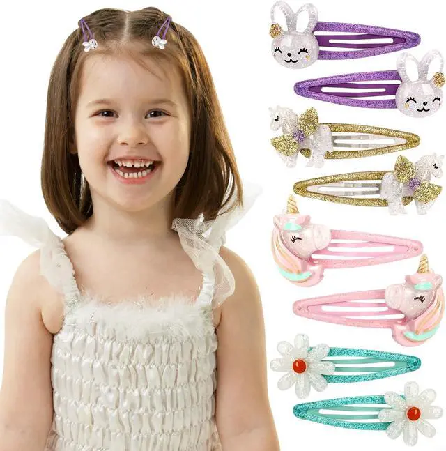 Alt view image 3 of 7 - Wingchold 16Pcs Girls Unicorn, Butterfly, Flower, Rabbit Hair Clips - Sparkly Rainbow Hair Accessories for Toddlers, Kids, Hair Clips for Party, Birthday Gift Supplies Favors