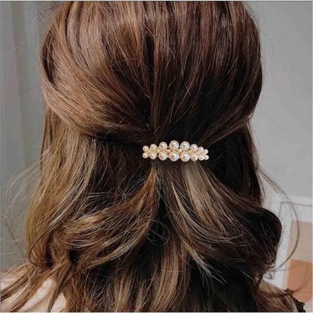 Main image of Vintage Gold Pearl Hairclip Barrette Pearl French Hair Clip Pearls Weddings Hairpin Clip Imitation Pearls Head Clips Decorative Hair Accessories for Women Headdress