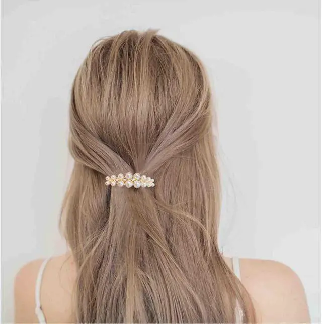 Alt view image 2 of 7 - Vintage Gold Pearl Hairclip Barrette Pearl French Hair Clip Pearls Weddings Hairpin Clip Imitation Pearls Head Clips Decorative Hair Accessories for Women Headdress
