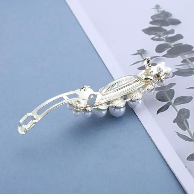 Alt view image 4 of 7 - Vintage Gold Pearl Hairclip Barrette Pearl French Hair Clip Pearls Weddings Hairpin Clip Imitation Pearls Head Clips Decorative Hair Accessories for Women Headdress