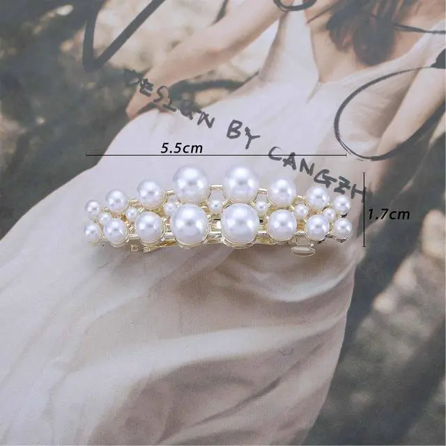 Alt view image 6 of 7 - Vintage Gold Pearl Hairclip Barrette Pearl French Hair Clip Pearls Weddings Hairpin Clip Imitation Pearls Head Clips Decorative Hair Accessories for Women Headdress