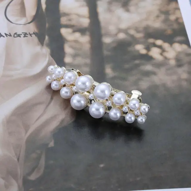 Alt view image 7 of 7 - Vintage Gold Pearl Hairclip Barrette Pearl French Hair Clip Pearls Weddings Hairpin Clip Imitation Pearls Head Clips Decorative Hair Accessories for Women Headdress