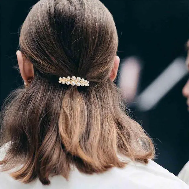 Alt view image 5 of 7 - Vintage Gold Pearl Hairclip Barrette Pearl French Hair Clip Pearls Weddings Hairpin Clip Imitation Pearls Head Clips Decorative Hair Accessories for Women Headdress