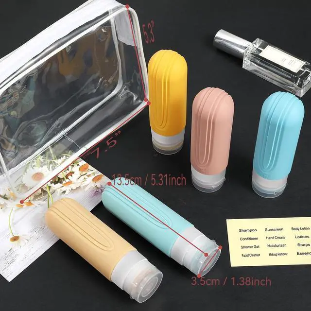 Alt view image 6 of 6 - Travel Bottles for Toiletries, 5 Pack TSA Approved Travel Size Containers, 3oz Leak Proof Refillable Travel Accessories for Shampoo Conditioner, BPA Free Travel Bottles with Toiletry Bag