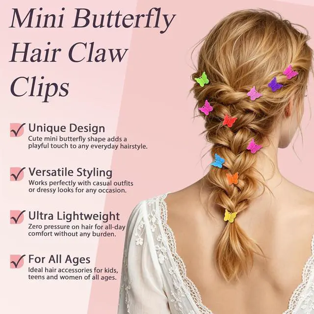 Alt view image 2 of 7 - 60PCS Mini Butterfly Hair Clips, 90s Rainbow Accessories for Women | Lightweight smooth plastic, non-slip grip. Ideal for thin, thick, curly or straight hair. Perfect for daily styling