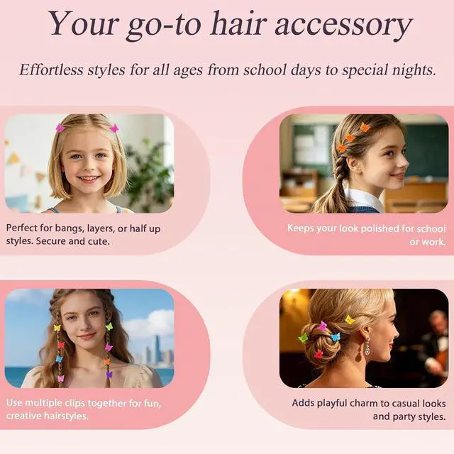 Alt view image 6 of 7 - 60PCS Mini Butterfly Hair Clips, 90s Rainbow Accessories for Women | Lightweight smooth plastic, non-slip grip. Ideal for thin, thick, curly or straight hair. Perfect for daily styling