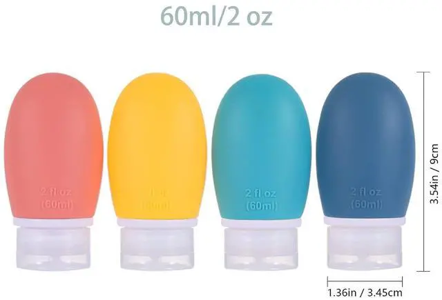 Alt view image 7 of 7 - Leak Proof Silicone Travel Bottles,4 Pack 2oz Liquid Squeezable Refillable Portable Travel Accessories/Cosmetic Containers,BPA Free,Travel Size Bottles for Toiletries Shampoo Conditioner Lotion