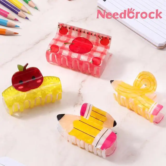 Alt view image 5 of 6 - 4 Pcs Back to School Hair Claw Clips Accessories Teacher Gifts for Women | Pencil Cute Barrettes Hair Accessories First Day Of School Supplies Students Styling Classroom Wear Outfit, Plastic 3.2-3.3In