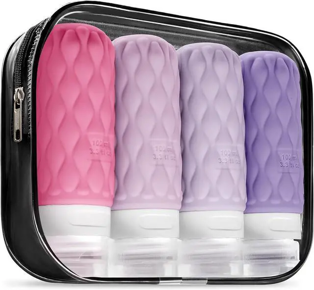 Main image of 3.4oz Silicone Travel Bottles for Toiletries Refillable Liquid Accessories | for Shampoo and Conditioner, TSA Approved Leakproof Squeeze Bottles Travel-friendly with Labels/Clear Bag