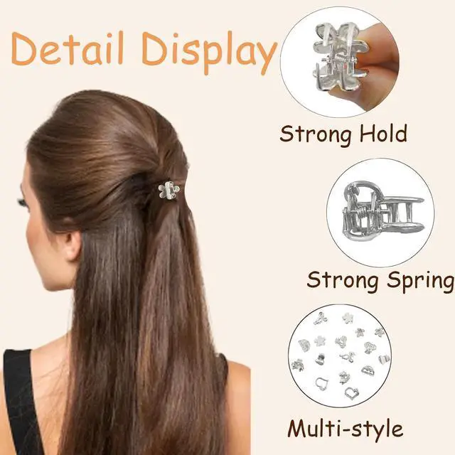 Alt view image 2 of 5 - 16Pcs Mini Metal Hair Claw Clips for Women, Gold Silver Small Bangs Claw Clips for Long Thin Hair, Tiny Cute Flower Barrettes(Silver)