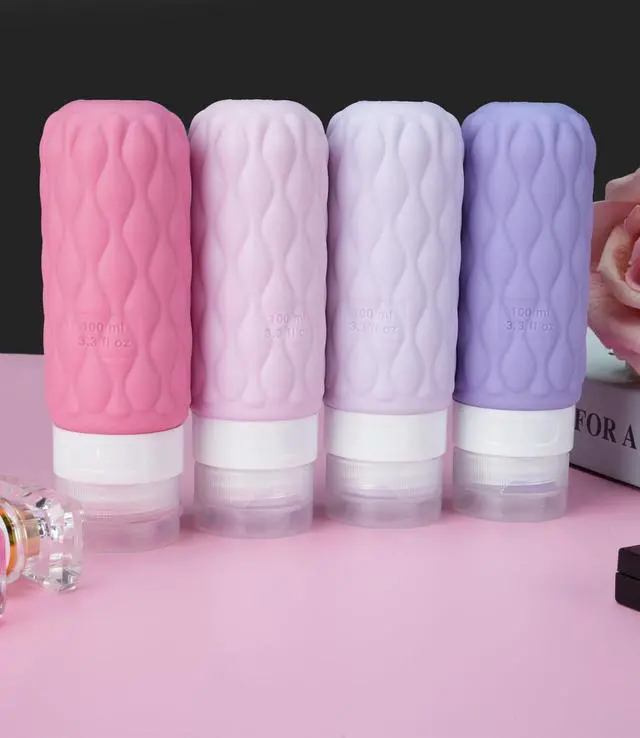 Alt view image 5 of 7 - 3.4oz Silicone Travel Bottles for Toiletries Refillable Liquid Accessories | for Shampoo and Conditioner, TSA Approved Leakproof Squeeze Bottles Travel-friendly with Labels/Clear Bag