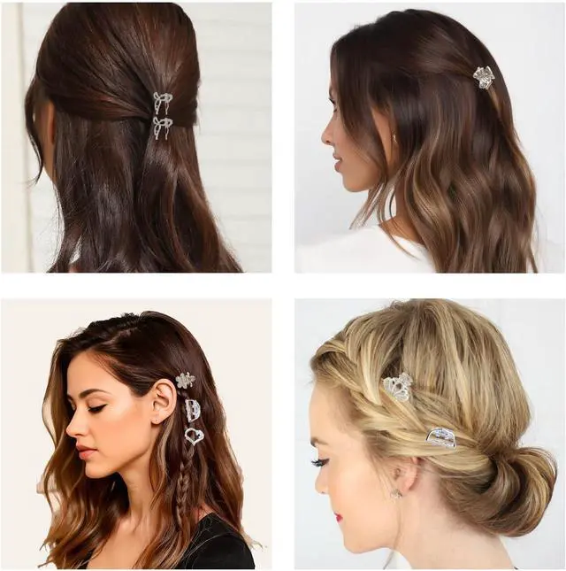 Alt view image 4 of 5 - 16Pcs Mini Metal Hair Claw Clips for Women, Gold Silver Small Bangs Claw Clips for Long Thin Hair, Tiny Cute Flower Barrettes(Silver)