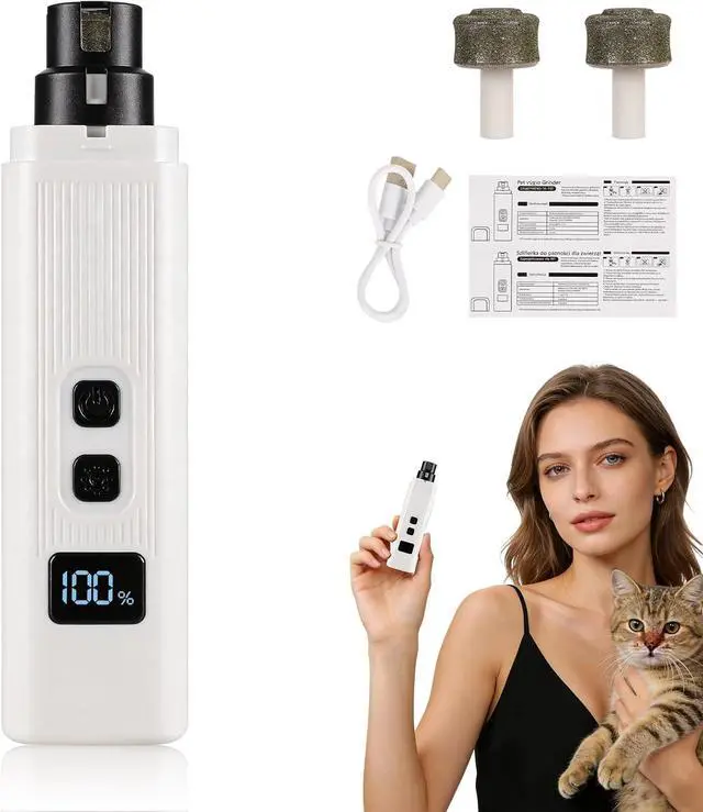 Main image of Cat Nail, Safe Cut Cat Nail Trimmer, Nail Trimmer, Two Adjustable with 360° Grinding Settings, Low-Vibration Ultra-Quiet Under 40dB, Easy to Clean, Powerful Enough, Suitable for Cats and Dogs (White)