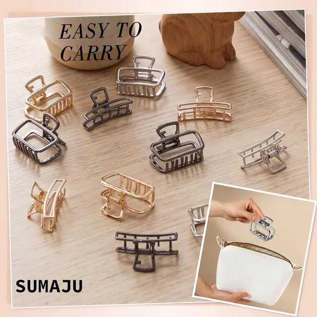 Alt view image 4 of 7 - SUMAJU 12Pcs Metal Small Hair Claw Clips For Women Girls, Gold/Black/Silver | Gold Hair Accessories for Women Girls Thin Short Fine Half-Up Hair, Strong Hold Non-Slip Barrettes Hairpins Gifts