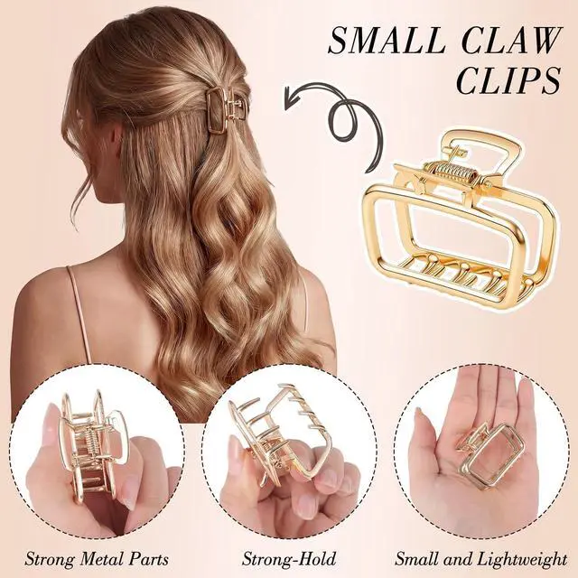 Alt view image 3 of 7 - SUMAJU 12Pcs Metal Small Hair Claw Clips For Women Girls, Gold/Black/Silver | Gold Hair Accessories for Women Girls Thin Short Fine Half-Up Hair, Strong Hold Non-Slip Barrettes Hairpins Gifts