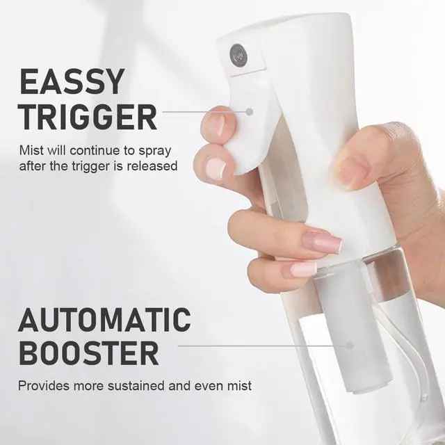 Alt view image 5 of 7 - Continuous Spray Bottle for Hair, Refillable Gentle Mister (2 Pack, 6.8 Oz) | Long-Lasting Misting, Ultra-Fine Mist for Hairstyling, Cleaning Solutions, Planting, Pets, Barbers, Salons, Essential Oils