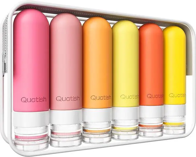 Main image of Quatish Travel Bottles for Toiletries 6 Pack, Original Patented Leakproof 3 oz Tsa Approved Travel Size Containers, BPA Free Silicone Shampoo and Conditioner Bottle, Cruise Camping Essentials, Macaron