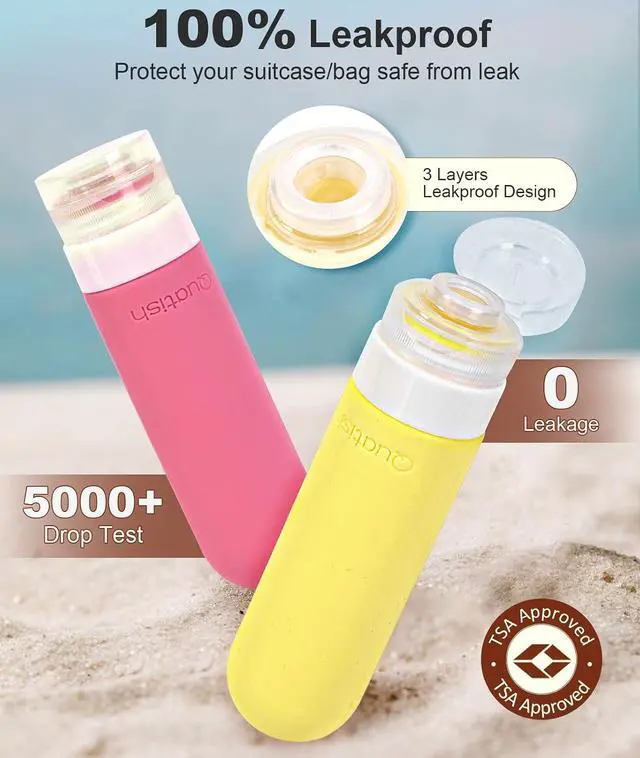 Alt view image 2 of 6 - Quatish Travel Bottles for Toiletries 6 Pack, Original Patented Leakproof 3 oz Tsa Approved Travel Size Containers, BPA Free Silicone Shampoo and Conditioner Bottle, Cruise Camping Essentials, Macaron