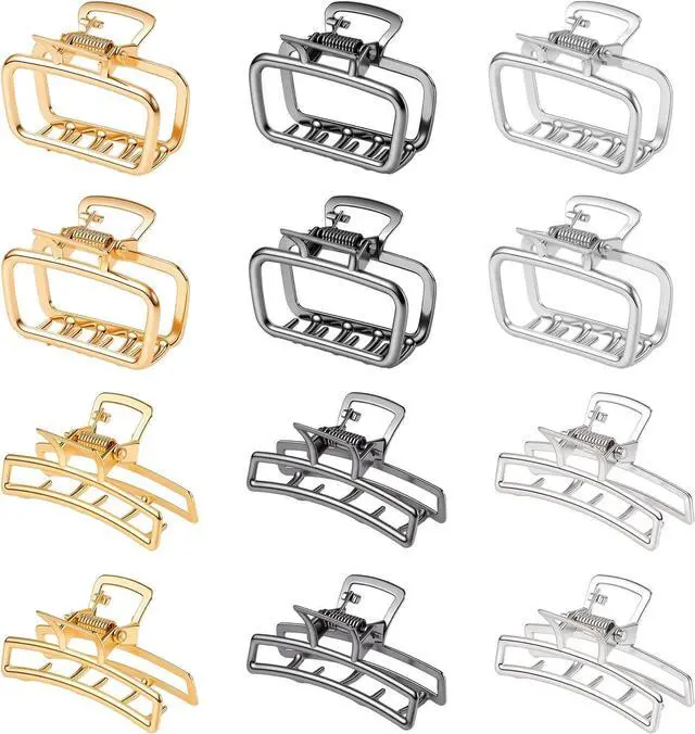Alt view image 7 of 7 - SUMAJU 12Pcs Metal Small Hair Claw Clips For Women Girls, Gold/Black/Silver | Gold Hair Accessories for Women Girls Thin Short Fine Half-Up Hair, Strong Hold Non-Slip Barrettes Hairpins Gifts