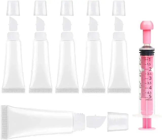 Main image of 6PCS Empty Lip Gloss Tubes - 8ml Clear Lip Balm Tubes with 5ml Syringes - Refillable Squeeze Lip Balm Containers - Mini Cosmetic Soft for DIY Lip Gloss and Travel Toiletries