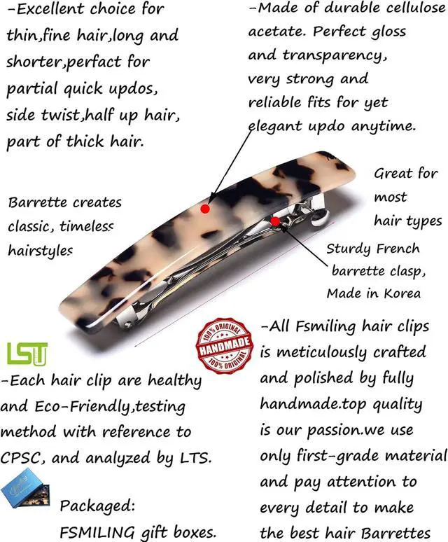 Alt view image 5 of 7 - Hair Barrettes for Women French Hair Barrette Clip Small Acetate Hair Clips Barrette No Slip Hair Accessories 3-Pack