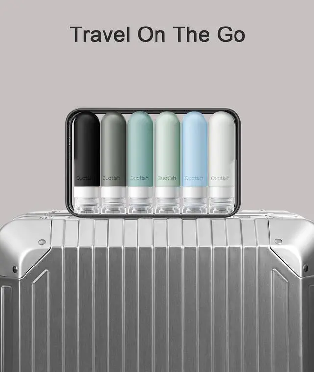 Alt view image 6 of 7 - Quatish Travel Bottles for Toiletries 6 Pack, Original Patented Leakproof 3 oz Tsa Approved Travel Size Containers, BPA Free Silicone Shampoo and Conditioner Bottles, Cruise Camping Essentials, Black