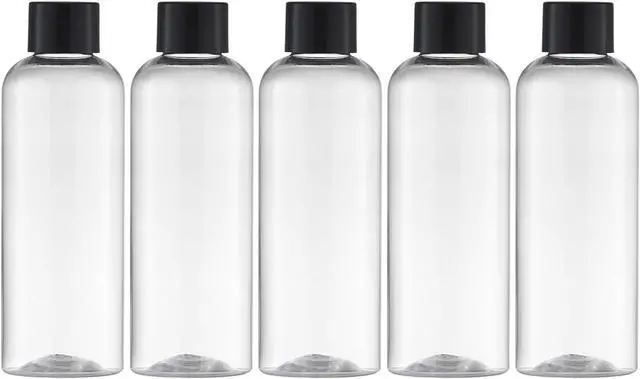 Main image of Tekson Travel Bottles for Toiletries, 3.4oz Mouthwash Container, Screw Top | 5 Pack, small size plastic bottles empty, for liquids & shampoo, with black twist cap, TSA, leak-proof, clear, 100ml
