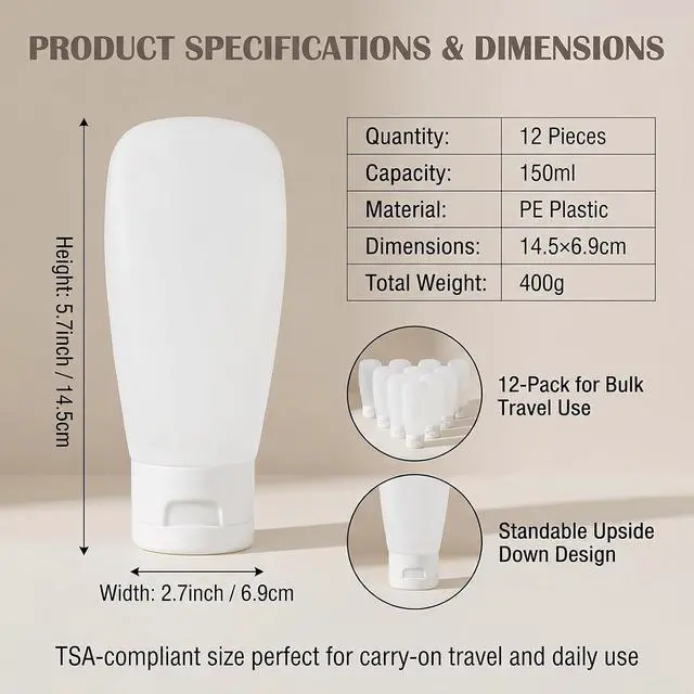 Alt view image 2 of 7 - ericotry 6pcs 150ml/5oz Clear Plastic Cosmetic Pressable Tubes Empty Squeeze Bottles with Flip Cap Refillable Makeup Containers Portable Cosmetics Travel Set for Girls Women