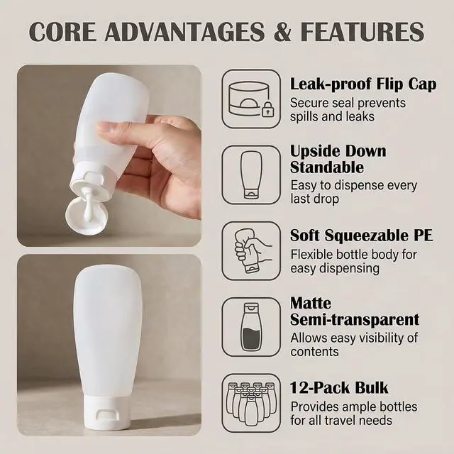 Alt view image 3 of 7 - ericotry 6pcs 150ml/5oz Clear Plastic Cosmetic Pressable Tubes Empty Squeeze Bottles with Flip Cap Refillable Makeup Containers Portable Cosmetics Travel Set for Girls Women