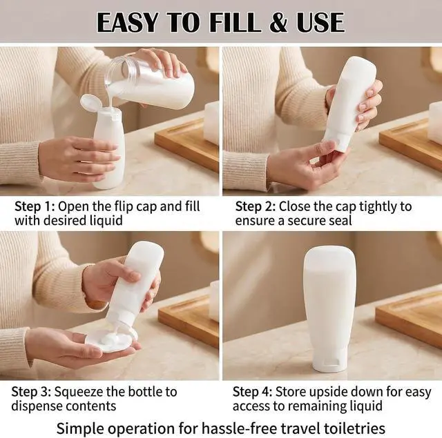 Alt view image 4 of 7 - ericotry 6pcs 150ml/5oz Clear Plastic Cosmetic Pressable Tubes Empty Squeeze Bottles with Flip Cap Refillable Makeup Containers Portable Cosmetics Travel Set for Girls Women