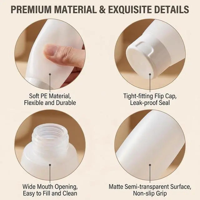 Alt view image 5 of 7 - ericotry 6pcs 150ml/5oz Clear Plastic Cosmetic Pressable Tubes Empty Squeeze Bottles with Flip Cap Refillable Makeup Containers Portable Cosmetics Travel Set for Girls Women