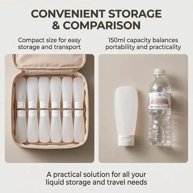 Alt view image 7 of 7 - ericotry 6pcs 150ml/5oz Clear Plastic Cosmetic Pressable Tubes Empty Squeeze Bottles with Flip Cap Refillable Makeup Containers Portable Cosmetics Travel Set for Girls Women