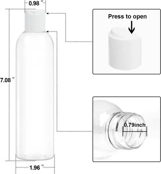 Alt view image 2 of 7 - 2-Pack 8 oz Plastic Shampoo Squeeze Bottles with Disc Caps, Clear | Leak Proof, Refillable, Empty Travel Containers for Handmade Toiletries, Conditioner, Lotions, Liquid Gels, White Tops