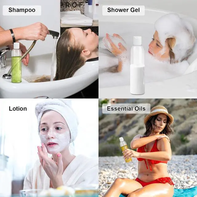 Alt view image 6 of 7 - 2-Pack 8 oz Plastic Shampoo Squeeze Bottles with Disc Caps, Clear | Leak Proof, Refillable, Empty Travel Containers for Handmade Toiletries, Conditioner, Lotions, Liquid Gels, White Tops