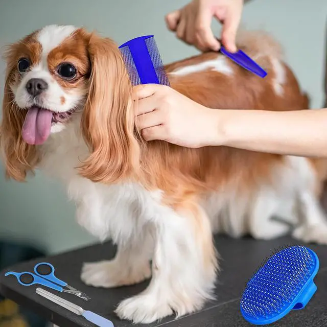 Alt view image 7 of 7 - 7-Piece Small Pet Grooming Kit with Brush, Nail Clippers, and Adjustable Strap for Rabbits, Hamsters, Guinea Pigs (Blue)