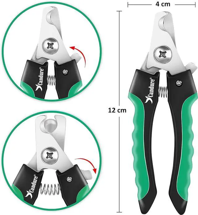 Main image of Candure Dog Nail Clippers Professional Pet Nail Clipper Suitable for Cats, Rabbits and Guinea Pigs - Safety Lock/Protective Guard to Avoid Over Cutting (Green, Medium to Small)