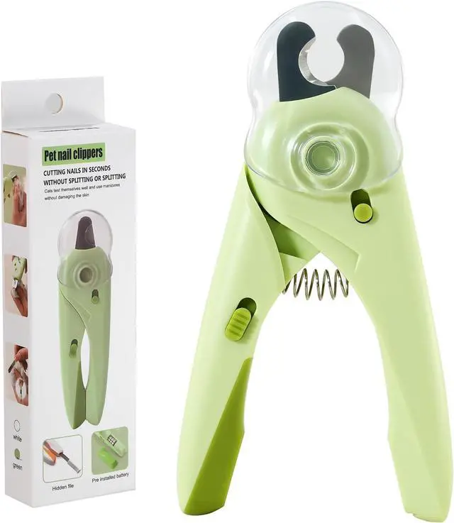 Main image of Pet Nail Clipper with Light for Cats & Small Dogs Puppies, Ultra Bright LED to Illuminate Nail Bloodline to Avoid Over Cutting, Extra-Sharp and Durable Cat Claw Trimmer with Nail File (Green)