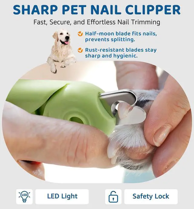 Alt view image 2 of 6 - Pet Nail Clipper with Light for Cats & Small Dogs Puppies, Ultra Bright LED to Illuminate Nail Bloodline to Avoid Over Cutting, Extra-Sharp and Durable Cat Claw Trimmer with Nail File (Green)
