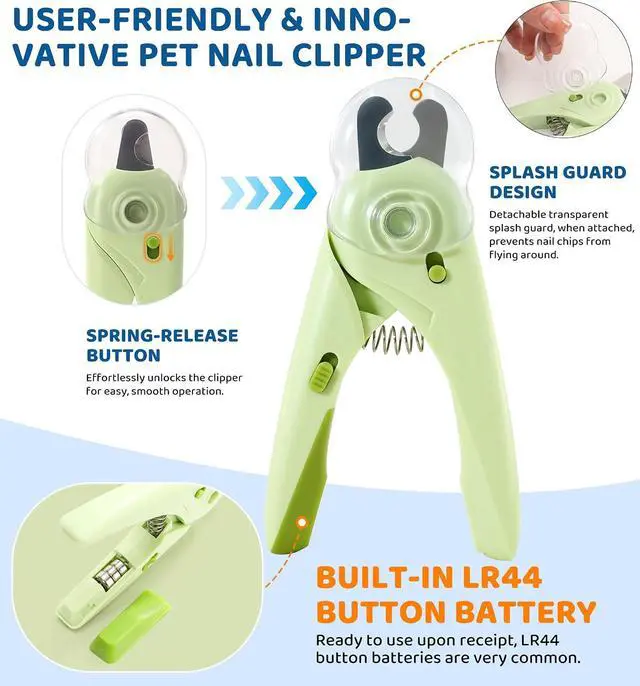 Alt view image 5 of 6 - Pet Nail Clipper with Light for Cats & Small Dogs Puppies, Ultra Bright LED to Illuminate Nail Bloodline to Avoid Over Cutting, Extra-Sharp and Durable Cat Claw Trimmer with Nail File (Green)
