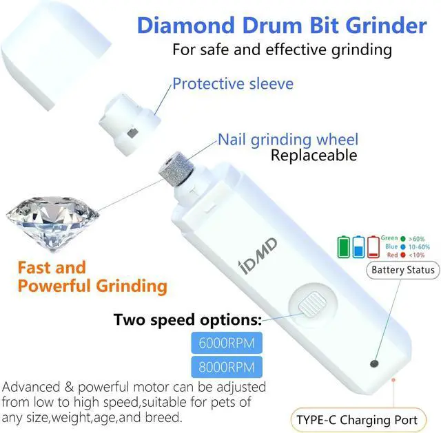 Alt view image 2 of 7 - Dog Nail Trimmers with Light for All Breeds | Dog Nail Grinder Quiet | Dog Nail Trimmers- 2-Speed Dog Nail Grinder With LED Lighting & Type-c USB Rechargeable Quiet pet Nail Grinder for Dogs/Cats