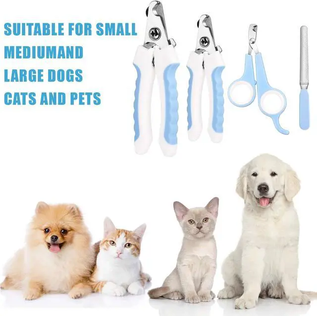 Alt view image 6 of 6 - Mudder 4 Pieces Dog Nail Clippers Kit Dog Cat Pets Nail Clippers and Trimmers with Safety Guard to Avoid Over Cutting for Large Small Animals Pet Grooming (Blue and White)