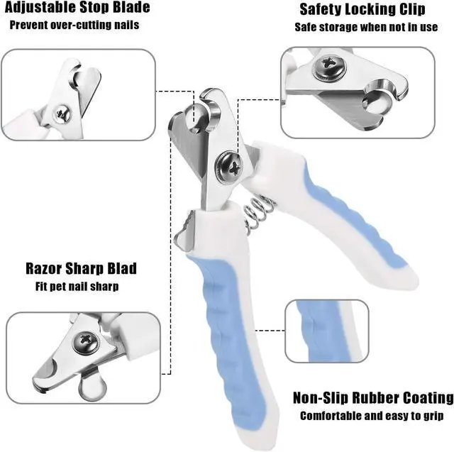 Alt view image 4 of 6 - Mudder 4 Pieces Dog Nail Clippers Kit Dog Cat Pets Nail Clippers and Trimmers with Safety Guard to Avoid Over Cutting for Large Small Animals Pet Grooming (Blue and White)