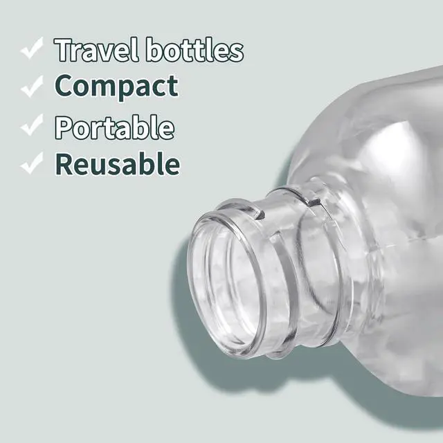 Alt view image 4 of 6 - Tekson Travel Bottles for Toiletries, 3.4oz Mouthwash Container, Screw Top | 5 Pack, small size plastic bottles empty, for liquids & shampoo, with black twist cap, TSA, leak-proof, clear, 100ml