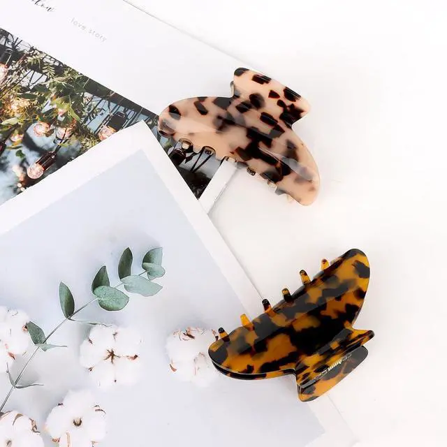 Alt view image 2 of 7 - 2Pcs Hair Claw Clips, Medium Tortoise Jaw Clips for Woman | Strong Hold & Nonslip 3.7 Inch Durable Celluloid Leopard Print Jaw Claw For Thick Thin Fine Medium Updo Half Up Hair