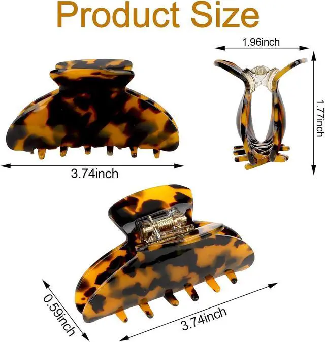 Alt view image 3 of 7 - 2Pcs Hair Claw Clips, Medium Tortoise Jaw Clips for Woman | Strong Hold & Nonslip 3.7 Inch Durable Celluloid Leopard Print Jaw Claw For Thick Thin Fine Medium Updo Half Up Hair
