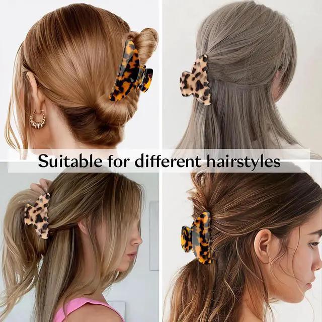 Alt view image 4 of 7 - 2Pcs Hair Claw Clips, Medium Tortoise Jaw Clips for Woman | Strong Hold & Nonslip 3.7 Inch Durable Celluloid Leopard Print Jaw Claw For Thick Thin Fine Medium Updo Half Up Hair